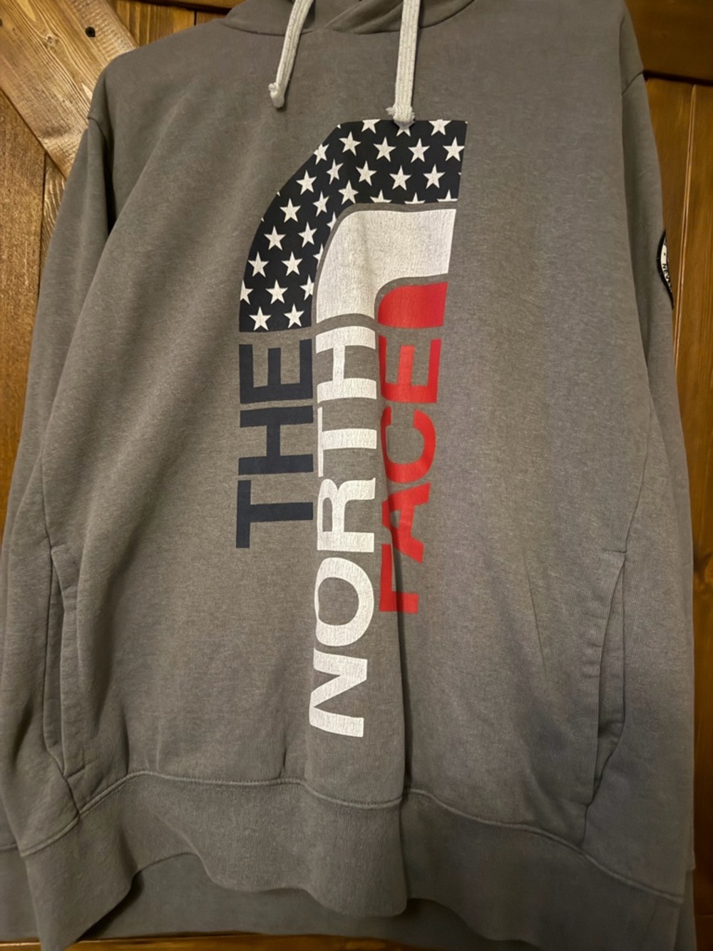 The North Face Gray Hoodie with American Flag Logo- Patriotic- Mens XL